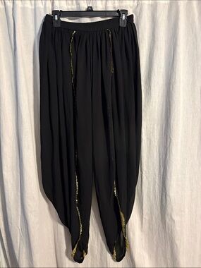Vintage Draped Women's Harem Pants with Gold Trim
